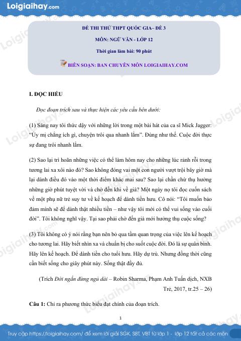 Đề số 3 - Đề thi thử THPT Quốc gia môn Ngữ văn